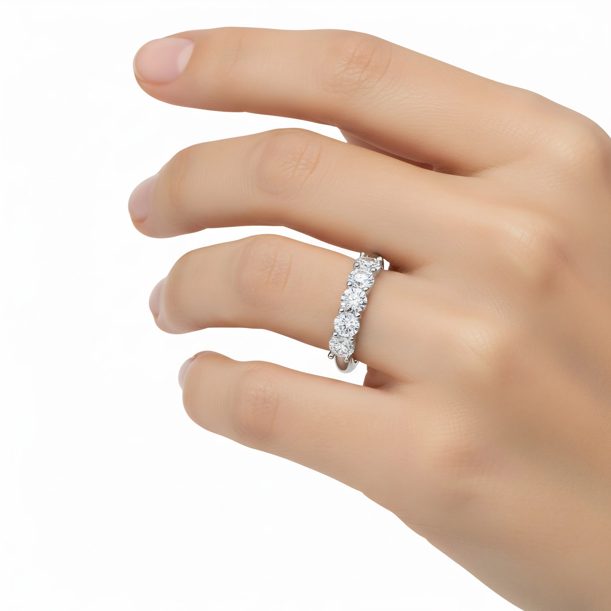 White Gold Round Lab Diamond Romantic Wedding Eternity Ring
