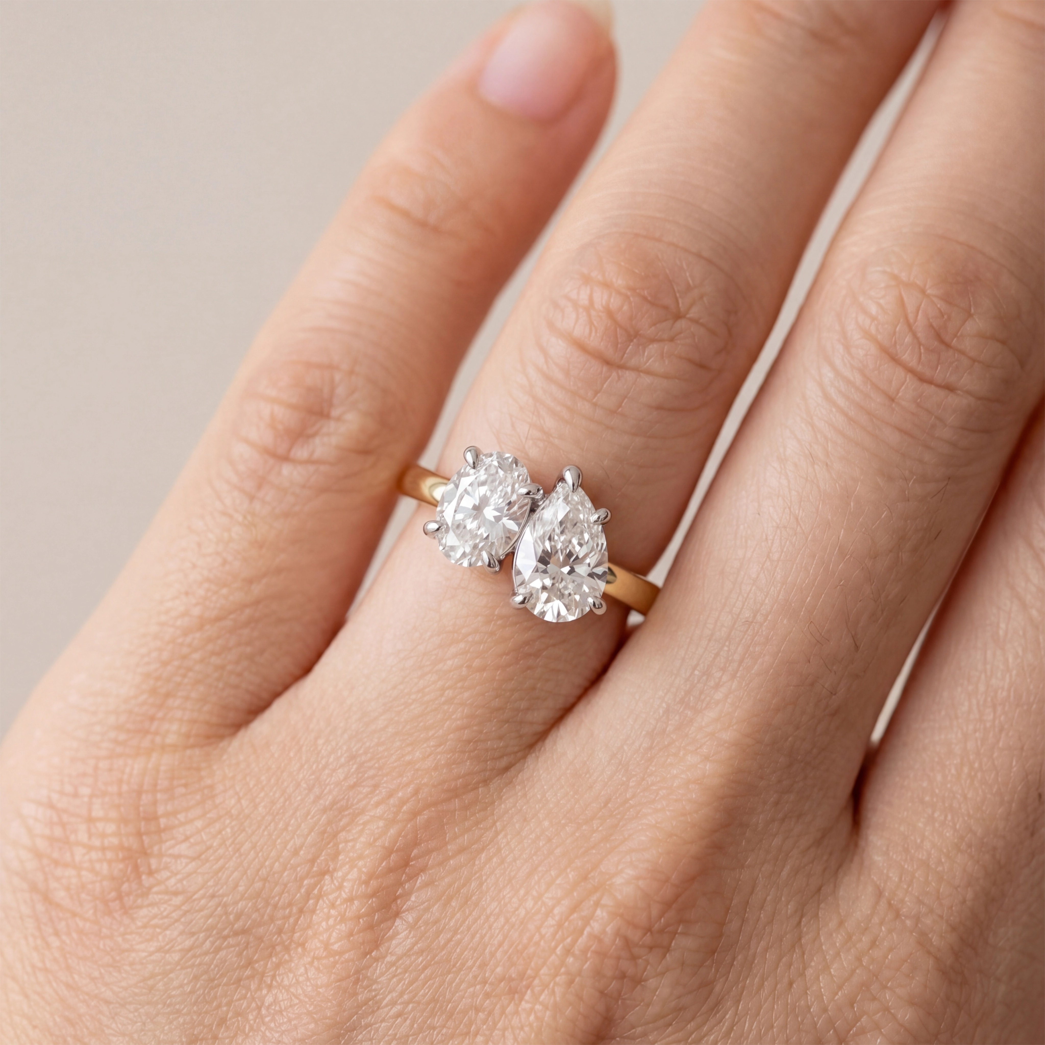14K Gold Oval and Pear Cut Lab Grown Diamond Ring