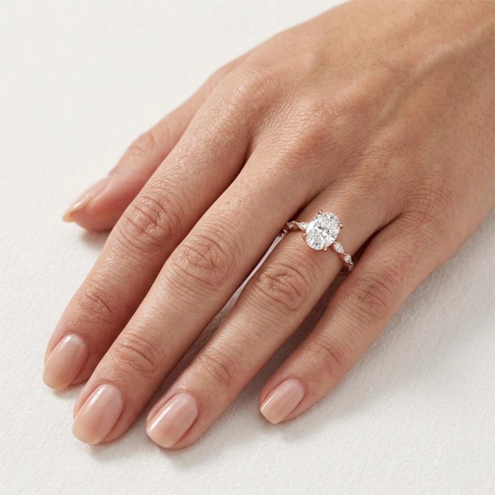 Oval Cut Solitaire Diamond Ring in 14/18k Rose Yellow Gold