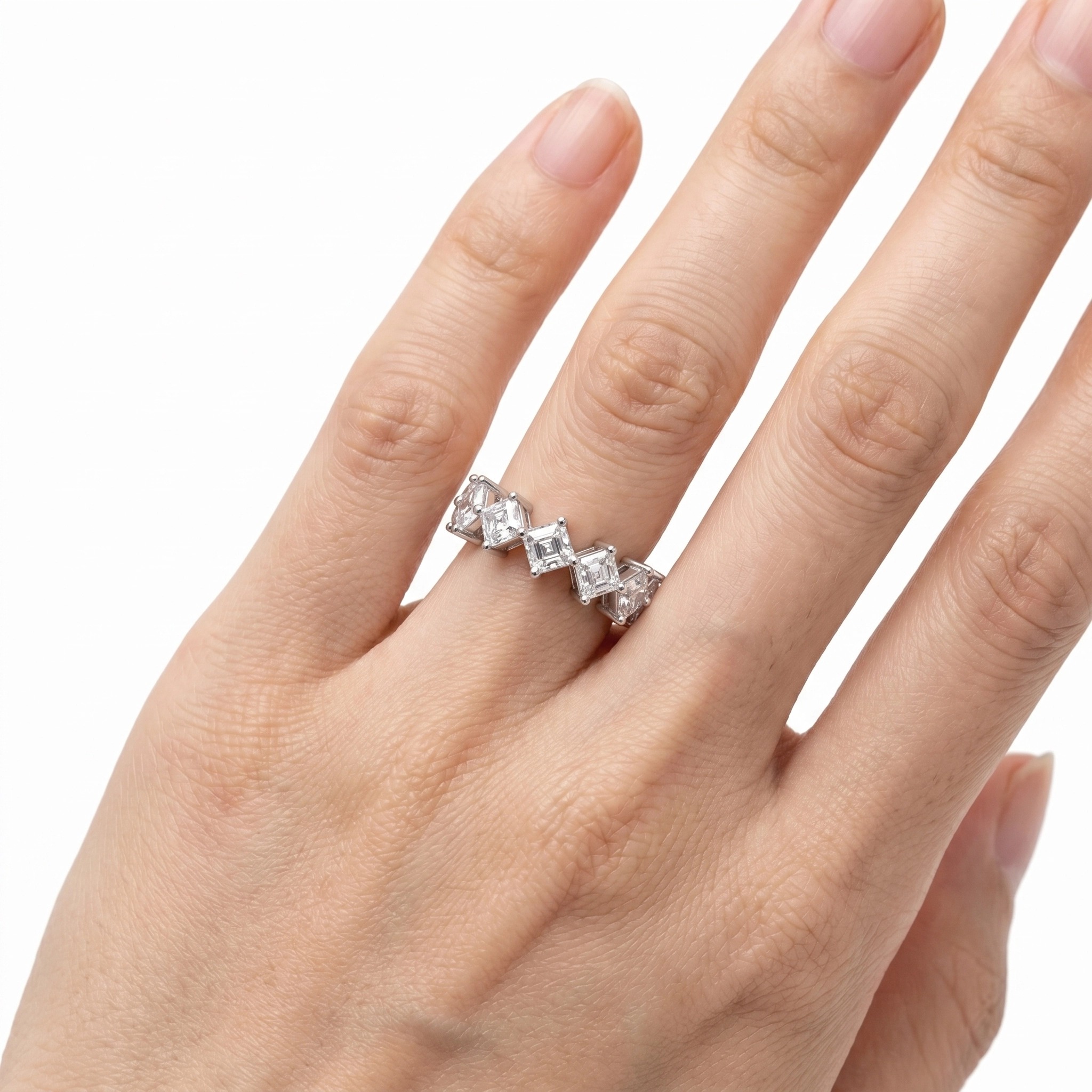 Asscher Half Pave Lab Diamond Wedding Solid Gold Ring
